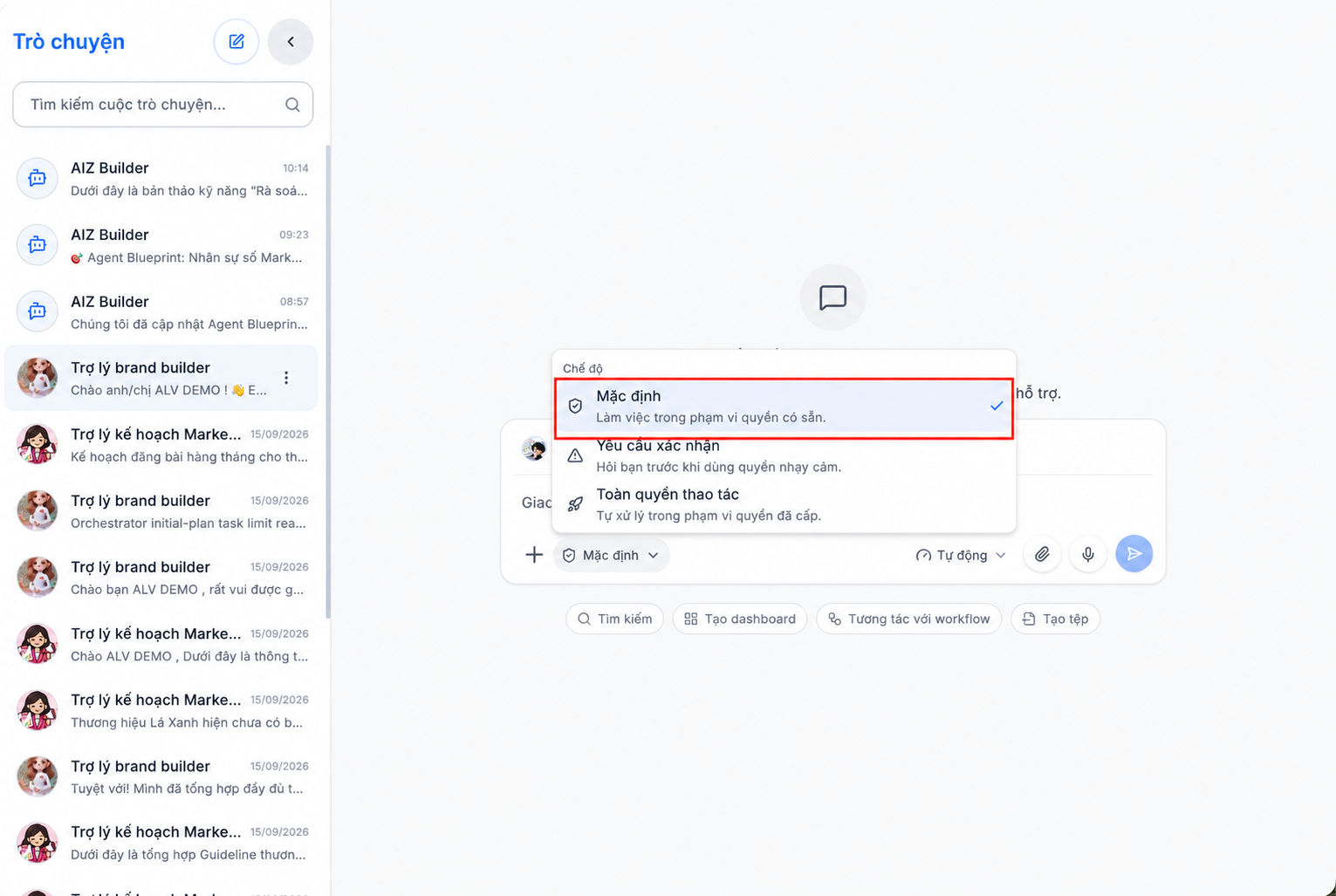 Các chế độ thao tác của Digital Agent