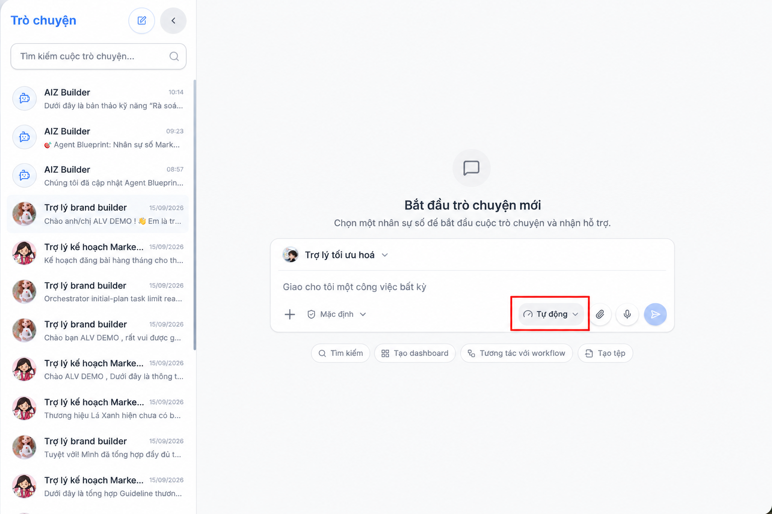 Menu chọn mức suy luận trong khung chat