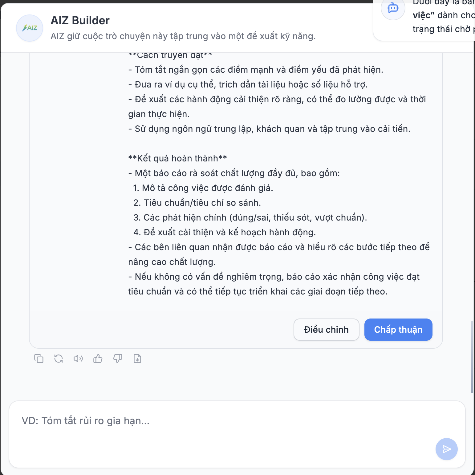 AIZ Builder đề xuất kỹ năng
