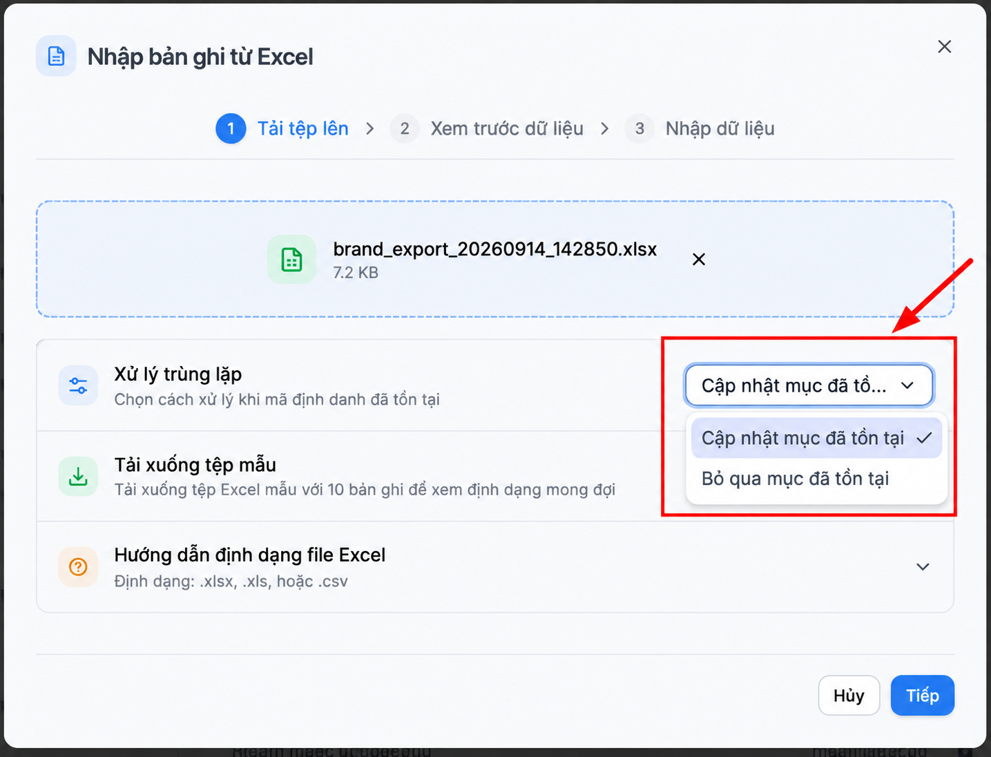 Chọn cách xử lý dữ liệu trùng lặp
