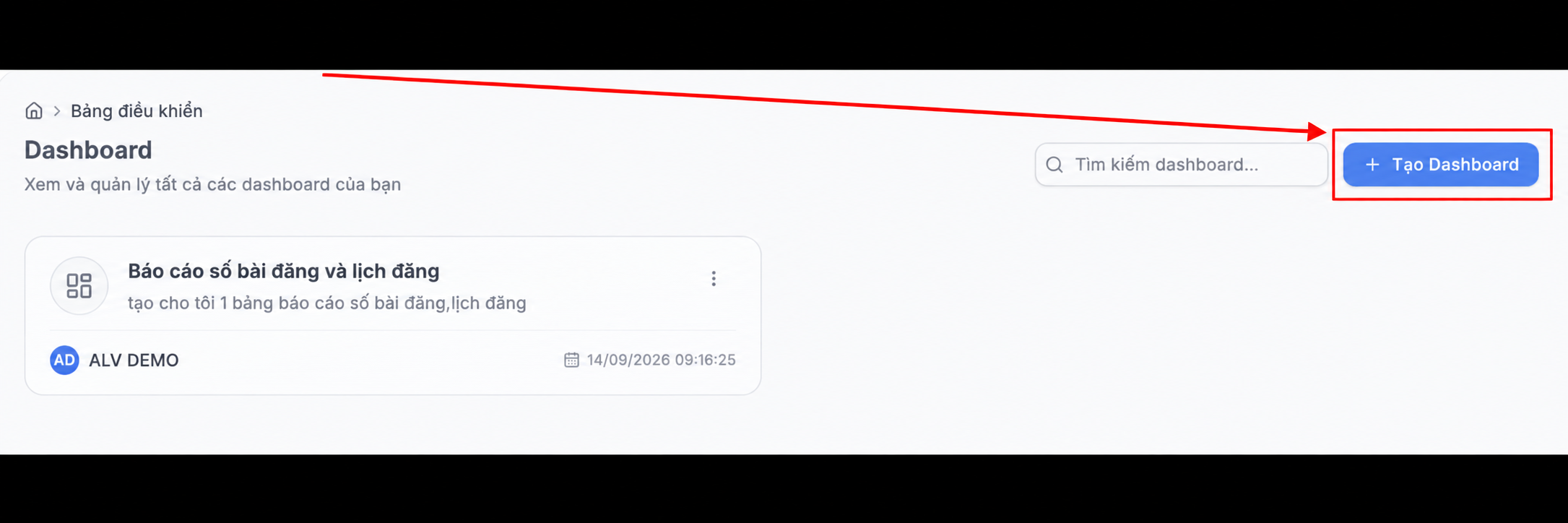Nút Tạo Dashboard