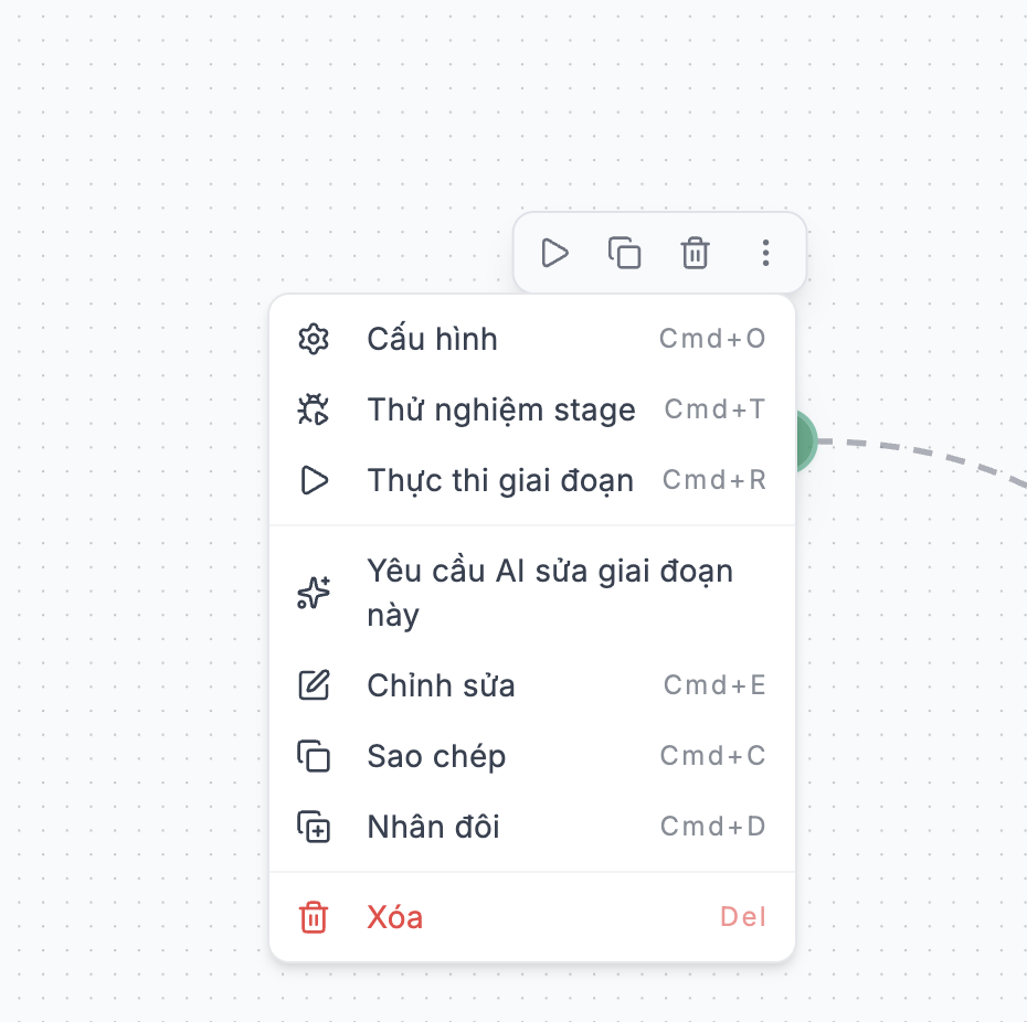 Menu thao tác của node Điền biểu mẫu