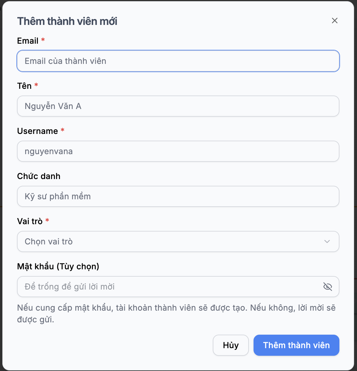 Biểu mẫu Thêm thành viên mới
